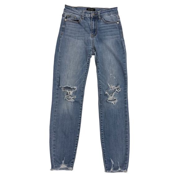 Judy Blue Distressed Raw Hem Skinny Jeans Size Women's 3 | 26 - Picture 1 of 4